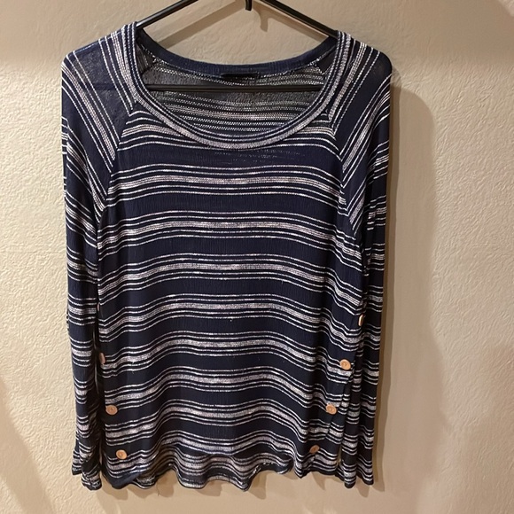 Striped Navy Sweater with Elbow Patches - Picture 2 of 4